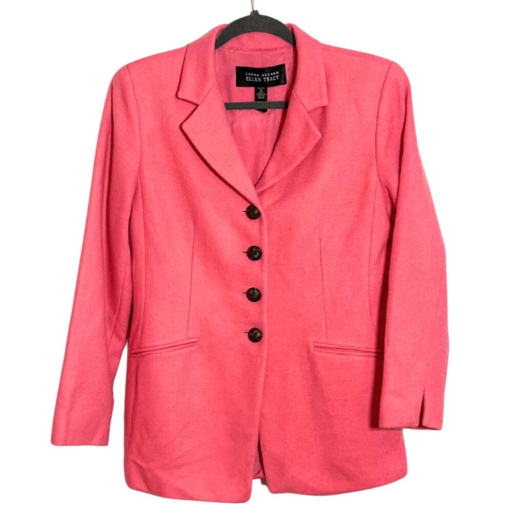 Vintage Bright Pink 100% Wool Ellen Tracy Blazer Women's Size 10 Petite